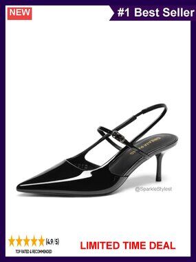 Womens Mary Jane Slingback Kitten Heels Pointed Toe Faux Leather Pumps
